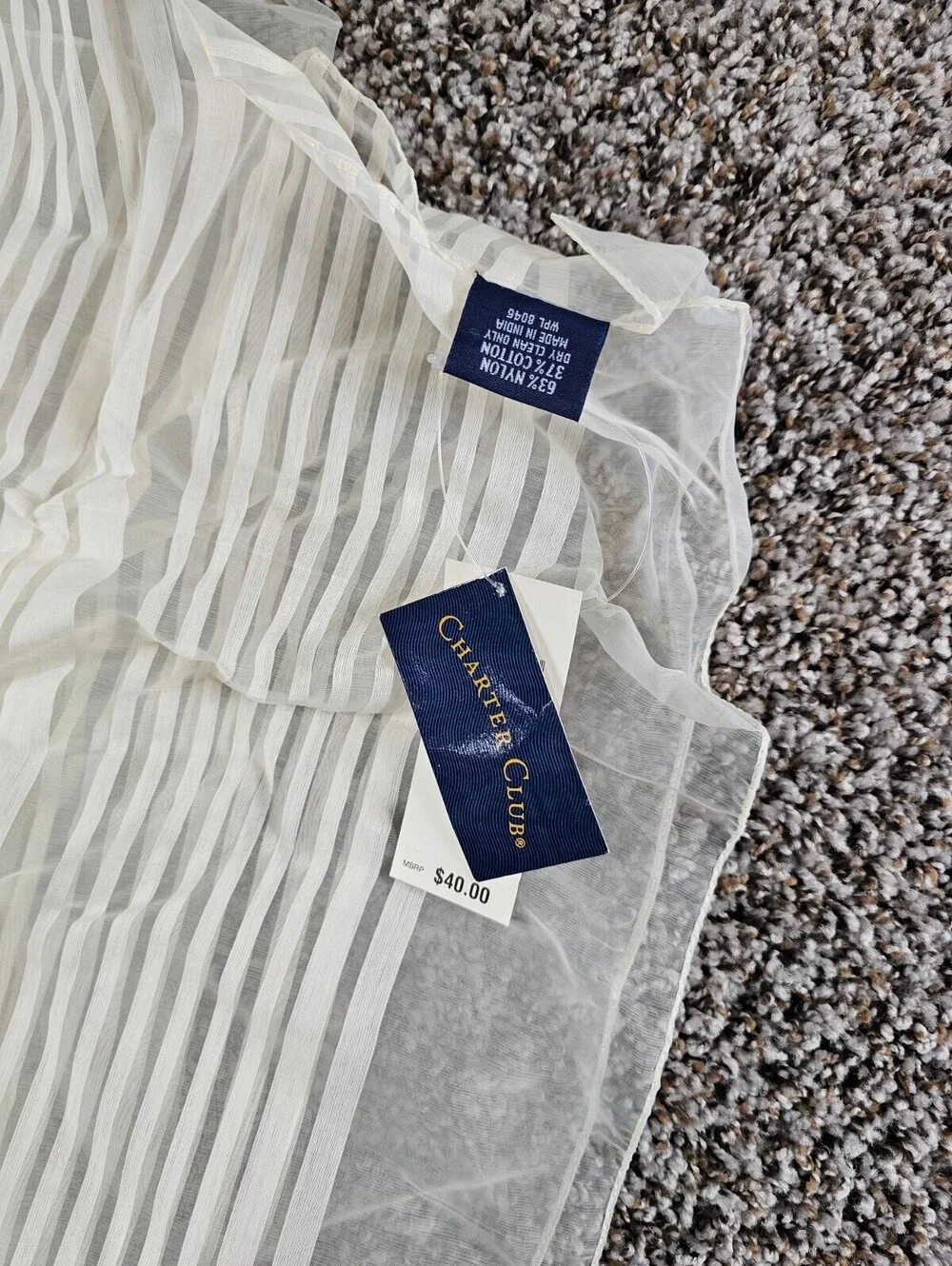 Charter Club Womens Semi Sheer Scarf Shawl White Mesh Striped NEW